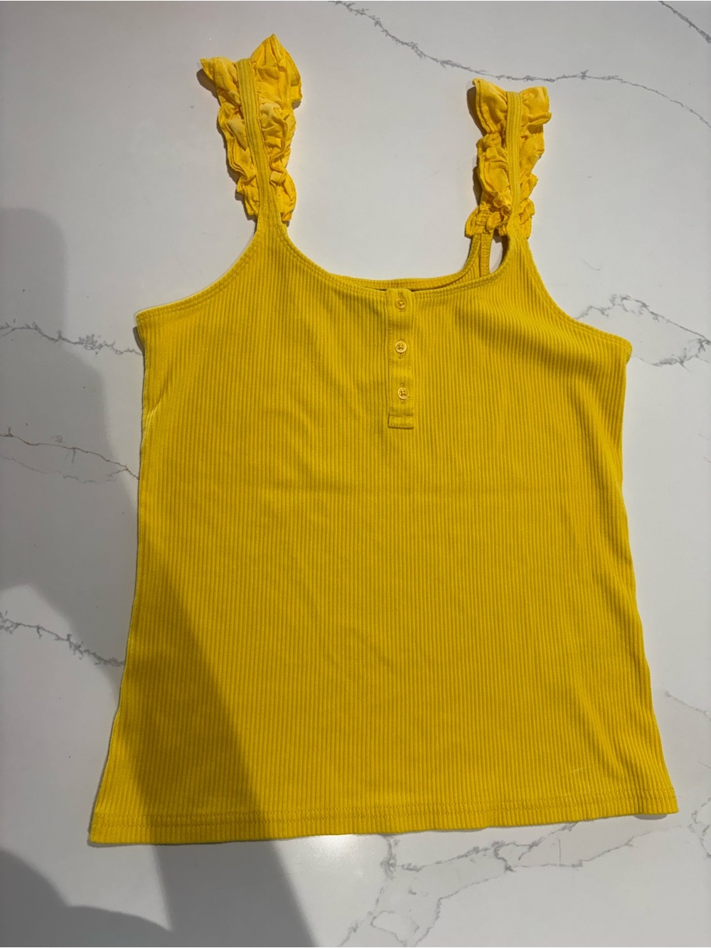 J.Crew Mustard Yellow Ribbed Ruffle Strap Tank Top M